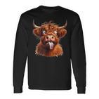 Highland Kuh Tiermotiv Lustiges Hochlandrind Kuhmotiv Langarmshirts