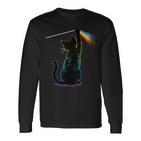 Schwarze Katze Regenbogen Licht Prisma Wissenschaft Langarmshirts