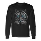 Tigerporträt Tierliebhaber-Grafik Mit Blauen Augen Motiv Tiger Langarmshirts