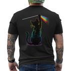 Schwarze Katze Regenbogen Licht Prisma Wissenschaft T-Shirt mit Rückendruck
