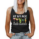 At My Age I Need Glasses Dad Mom Wine Drinking Women Tank Top