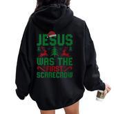 Jesus Was The First Scarecrow Ugly Sweater Christmas Parody Women Oversized Hoodie Back Print