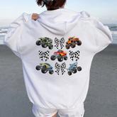 Checkered In My Monster Truck Mama Era Monster Truck Mom Women Oversized Hoodie Back Print