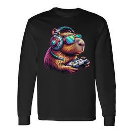 Capybara Lustigeideospiele Gamer Gaming Capybara Zocken Langarmshirts - Seseable