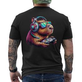 Capybara Lustigeideospiele Gamer Gaming Capybara Zocken T-Shirt mit Rückendruck - Seseable