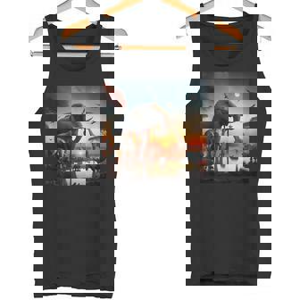 African Safari Sunset With Elephant Lions Rhino Giraffe Tank Top Tank Top | Mazezy