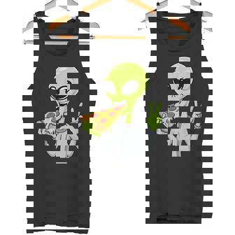 Alien Head Eating Pizza UFO Extraterrestrial Snack Fast Food Tank Top | Mazezy