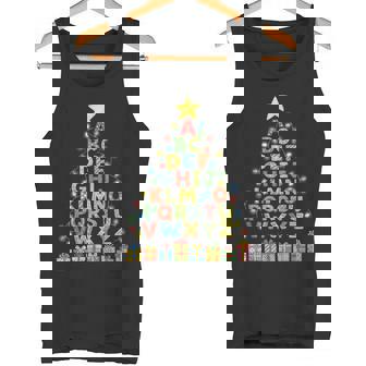 Alphabet Christmas Tree Graphic ABC A-Z Teacher Tank Top | Mazezy