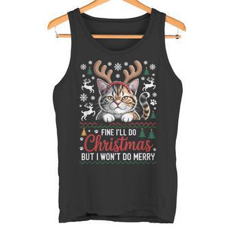 Antler Cat Christmas Ugly Sweater Tank Top | Mazezy