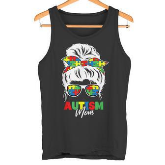 Autismo Mamá Conciencia Moño Desordenado Pieza De Puzzle Madre Camiseta sin mangas - Regaloses