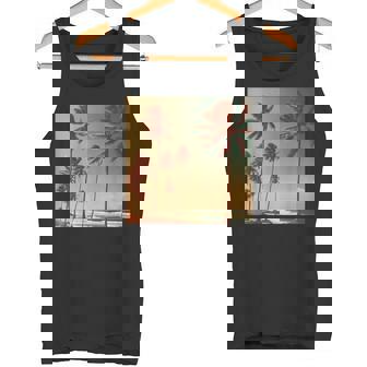 Beach Palm Trees Retro Vintage Waves Ocean Sky Vacation Tank Top | Mazezy