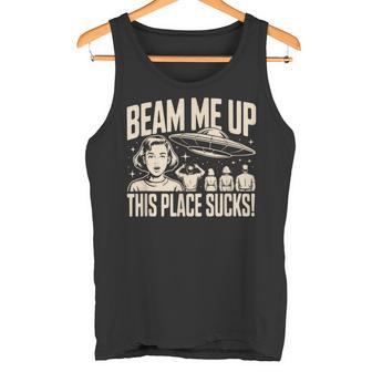 Beam Me Up Este Lugar Chupa Nave Espacial Retro Camiseta sin mangas - Regaloses