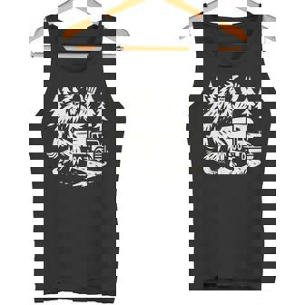 Bigfoot Cryptid Waving At Truck Driving Through Forest Road Tank Top | Mazezy