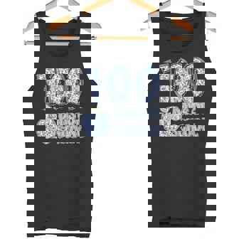 Blue Floral 100 Days Of School Apple Chinoiserie Teacher Tank Top | Mazezy