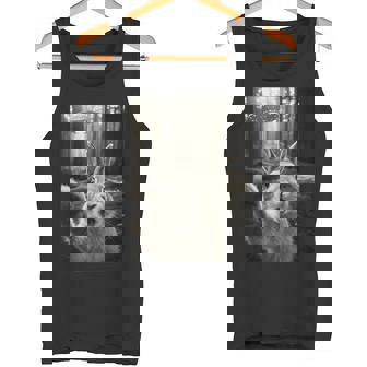 Bunny Taking Selfie In a Forest With UFO Alien Meme Art Tank Top | Mazezy