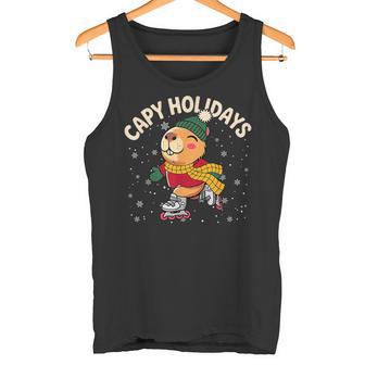 Capy Holidays Ice Skating Capybara Xmas Christmas Tank Top | Mazezy