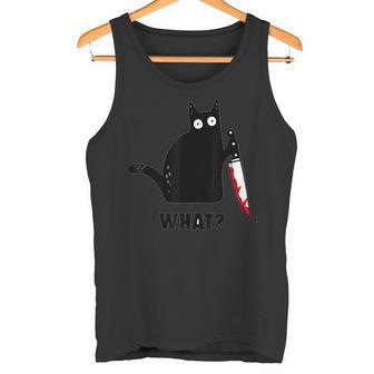 Cat What Divertida Camisa De Gato Negro Gato Asesino Con Cuchillo Camiseta sin mangas - Regaloses