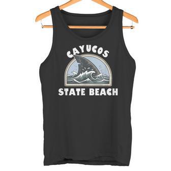 Cayucos State Beach California Shark Fin Vacation Souvenir Tank Top | Mazezy