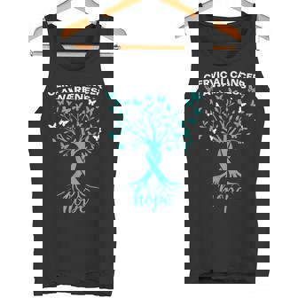 Cervical Cancer Awareness Hope Ribbon Butterfly Tree Tank Top | Mazezy