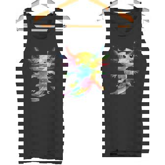 Cheerful Axolotl Adorable Pet Rainbow Paint Splatter Tank Top | Mazezy
