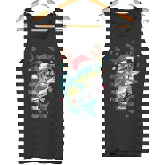 Christmas Bass Fisherman Holiday Lights Festive Fish Tank Top | Mazezy