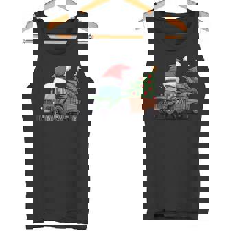 Christmas Tractor Tree And Santa Hat For Farmers & Kids Tank Top | Mazezy