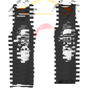 Cool Santa With Christmas Hat Sun Glasses And Full Beard Tank Top Tank Top | Mazezy