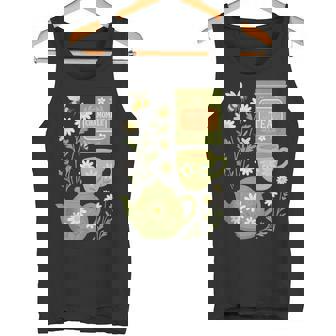 Cottage Core Chamomile Tea Flowers Teacups Art Print Tank Top Tank Top | Mazezy