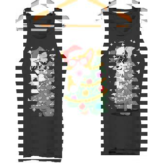 Cute Corgi In Santa Hat With Christmas Tree And Ornaments Tank Top Tank Top | Mazezy