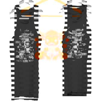 Cute Highland Cow Autumn Pumpkin Fall Coffee Pumpkin Spice Tank Top | Mazezy