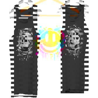 Cute Paint Splash Happy Smile Face 70s Tie Dye Smiling Tank Top | Mazezy