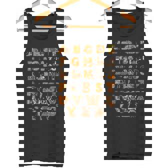 Cute Thanksgiving Alphabet Autumn Turkey Pumpkin Leaf Tank Top | Mazezy