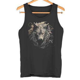 Dibujo En Tinta De Lobo En Blanco Y Negro Del Parque Nacional Camiseta sin mangas - Regaloses