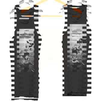 Dolphin Selfie With Sci-Fi Alien UFO Photobomb Tank Top | Mazezy