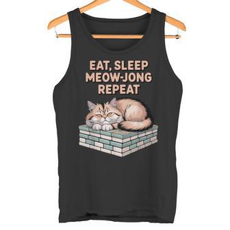 Eat Sleep Meow Jong Repeat Mahjong Player Cute Cat Tiles Tank Top | Mazezy