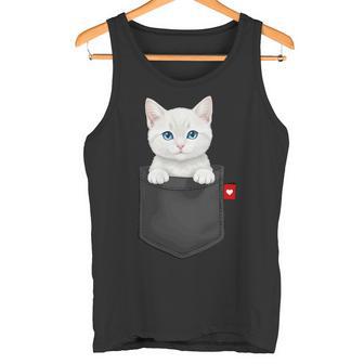 Gato Blanco En Bolsillo Peeking Lindo Gato Gato Camiseta sin mangas - Regaloses