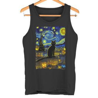 Gato Lindo Animal Estrellado Mascota Arte Noche Ilustración Camiseta sin mangas - Regaloses