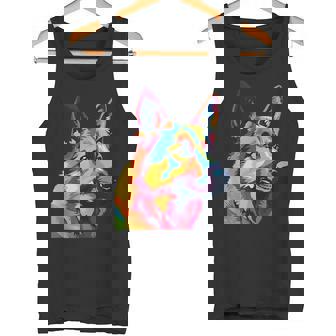 GERMAN SHEPHERD Rainbow Pop Art Retro Paint Splatter Dog Tank Top Tank Top | Mazezy