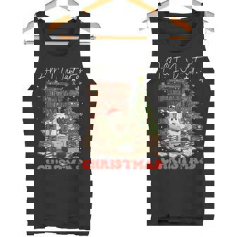 Ghost Cat Reading Books Chrsitmas All I Want For Xmas Boo Tank Top | Mazezy