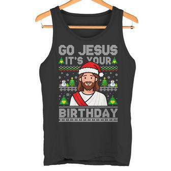 Go Jesus It's Your Birthday Ugly Christmas Sweater Christian Tank Top | Mazezy