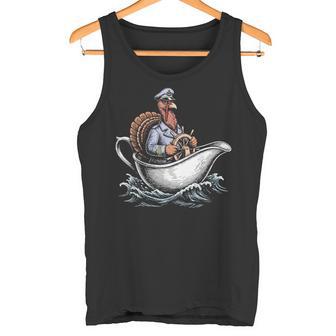 Gravy Boat Captain T-Shirt Thanksgiving Turkey Navy Tank Top | Mazezy