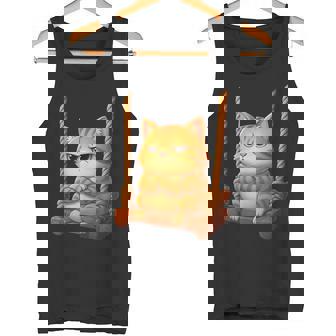 Grumpy Cartoon Cat Swing Playground Tank Top | Mazezy