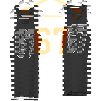 Grunge Burnt Orange And 67 Sports Jersey Number 67 Tank Top | Mazezy