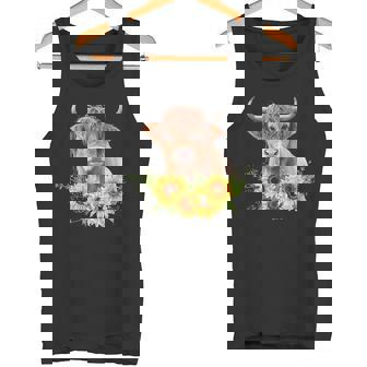 Highland Cow With Sunflowers Farmhouse Cottage Decor Tank Top | Mazezy