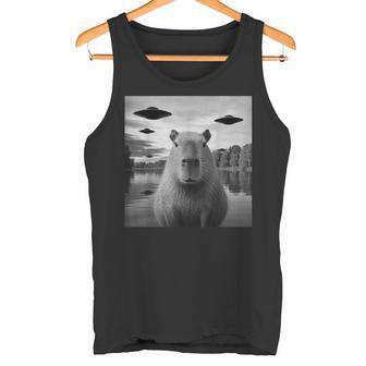 Hilarious Capybara Selfie With UFOs Alien Capy Kids Tank Top | Mazezy