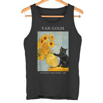 Jarrón Divertido Y Travieso De Girasoles De Gato Negro Parodia Dean Gogh Camiseta sin mangas - Regaloses