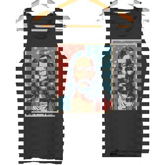 Jesus American Flag Patriotic Christian Pop Art Tank Top | Mazezy