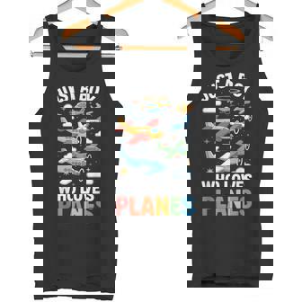 Just A Boy Who Loves Planes Aircraft Spotting Kids Aviation Tank Top | Mazezy