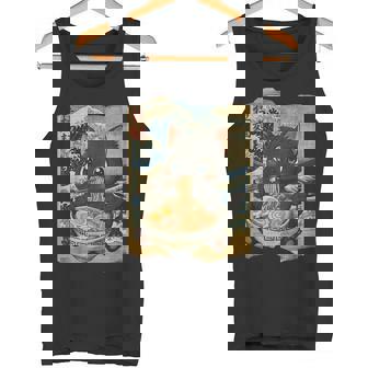 Kawaii Cat Ramen Noodle Bowl Japanese Wave Tank Top | Mazezy