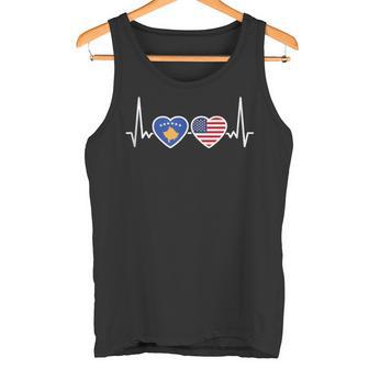 Kosovo USA Heartbeat Flag Kosovan American Tank Top Tank Top | Mazezy